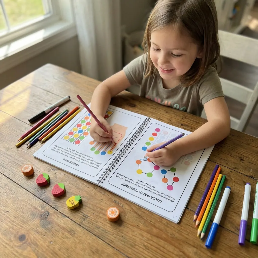 Child doing a BrainKids printable focus page